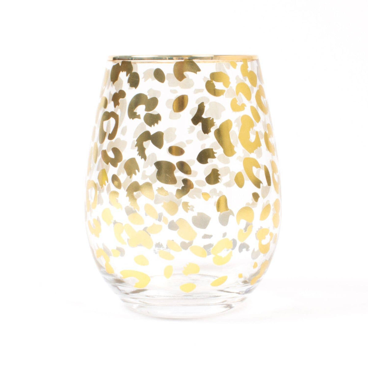 8 Oak Lane - Stemless Wine Glass, Gold Leopard Print, 20 Oz Set of 2