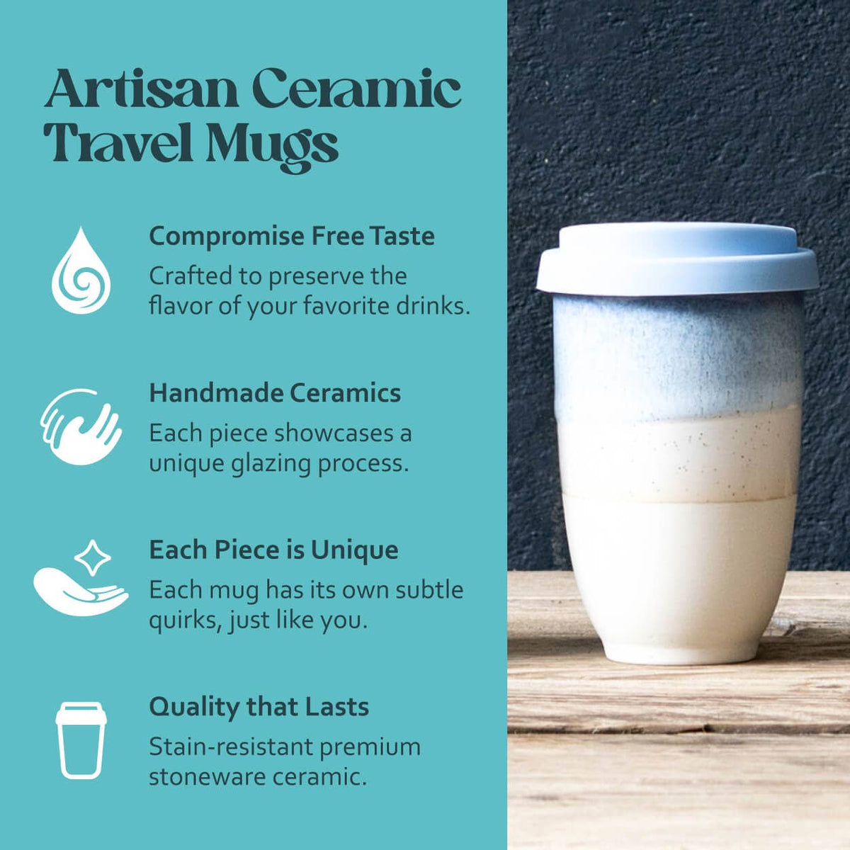 Nova Ceramics Travel Mugs - Cove Ceramic Travel Cup 12oz | Reusable Artisan Mug