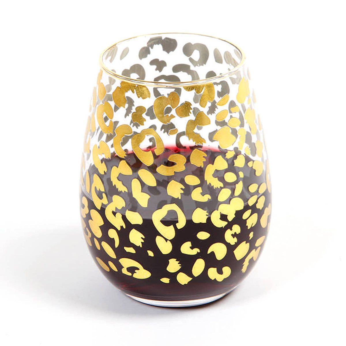 8 Oak Lane - Stemless Wine Glass, Gold Leopard Print, 20 Oz Set of 2