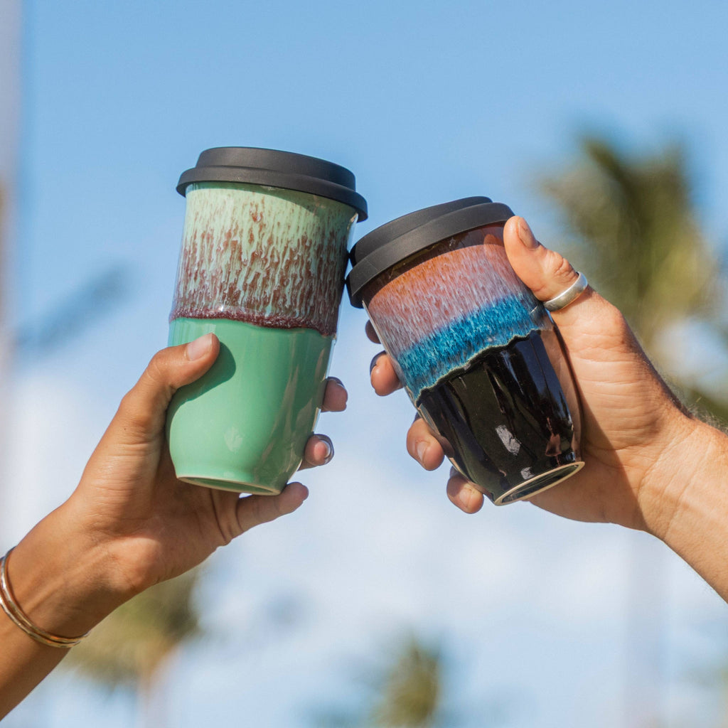 Nova Ceramics Travel Mugs - Monsoon Ceramic Mug – 12oz Reusable Cup with Lid