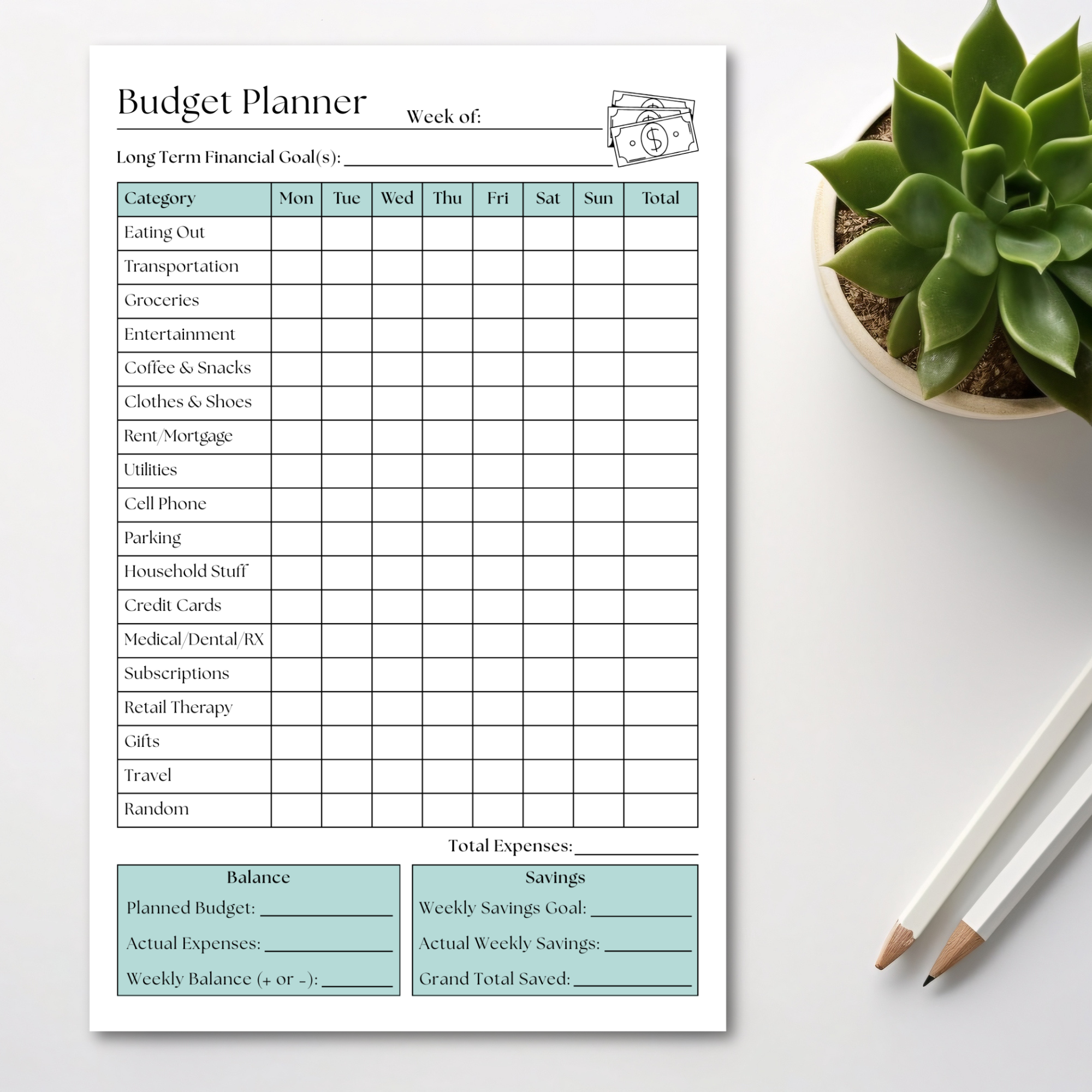 Weekly Budget Tracker: 50-Page Notepad