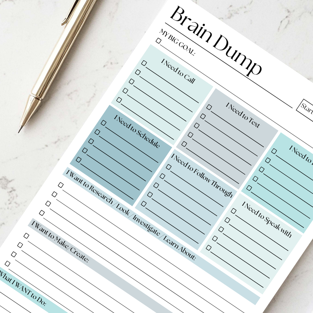 Brain Dump Notepad: Blue 50-Page Daily ADHD Planner