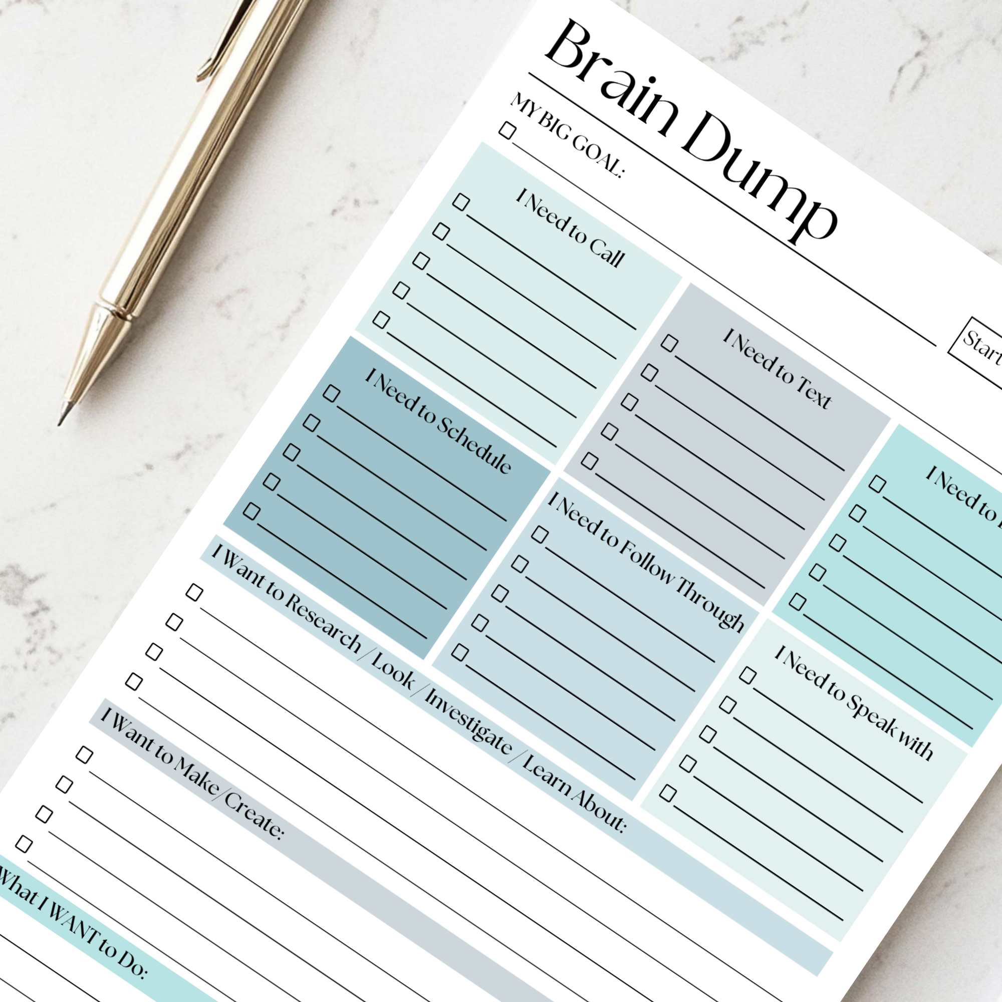 Brain Dump Notepad: Blue 50-Page Daily ADHD Planner