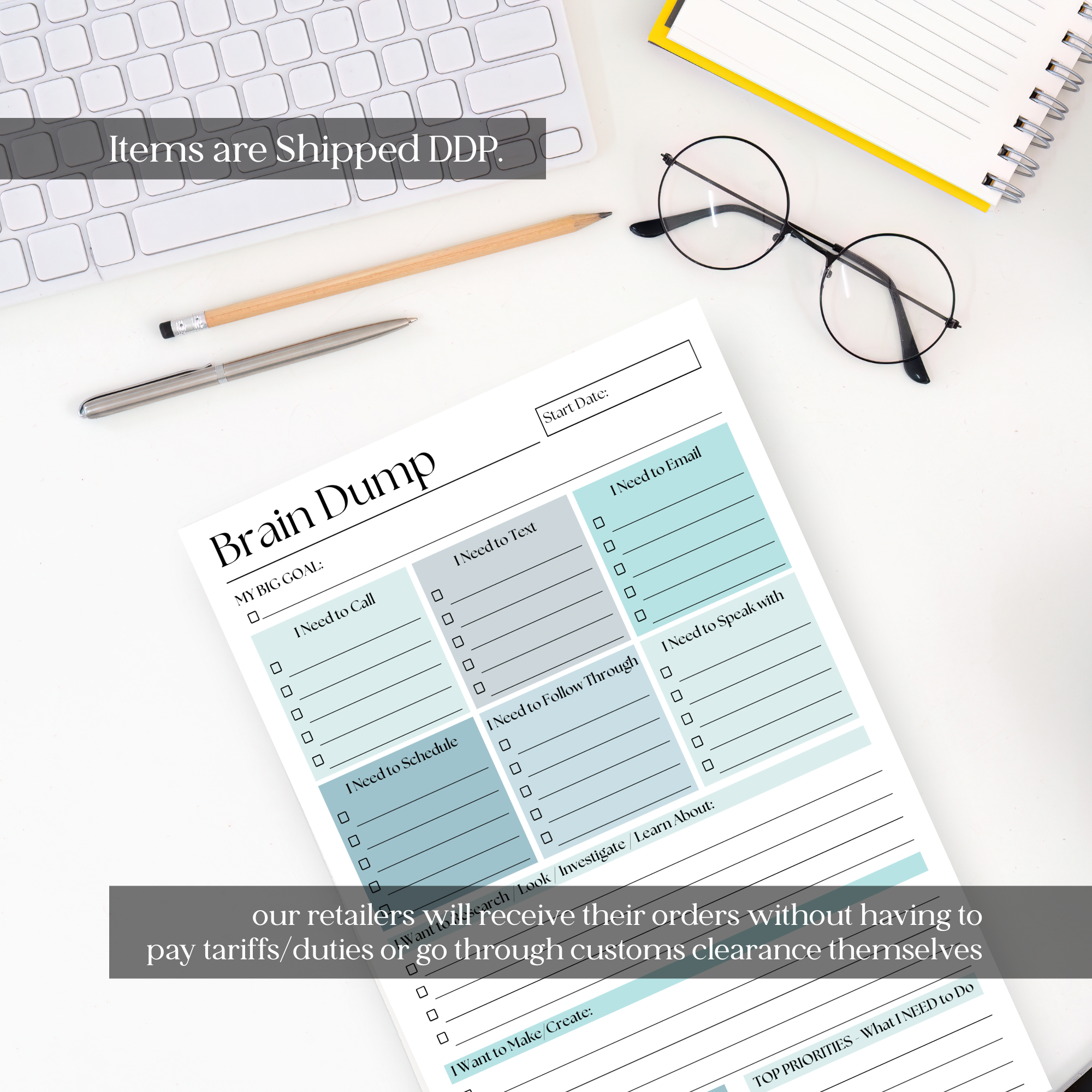 Brain Dump Notepad: Blue 50-Page Daily ADHD Planner