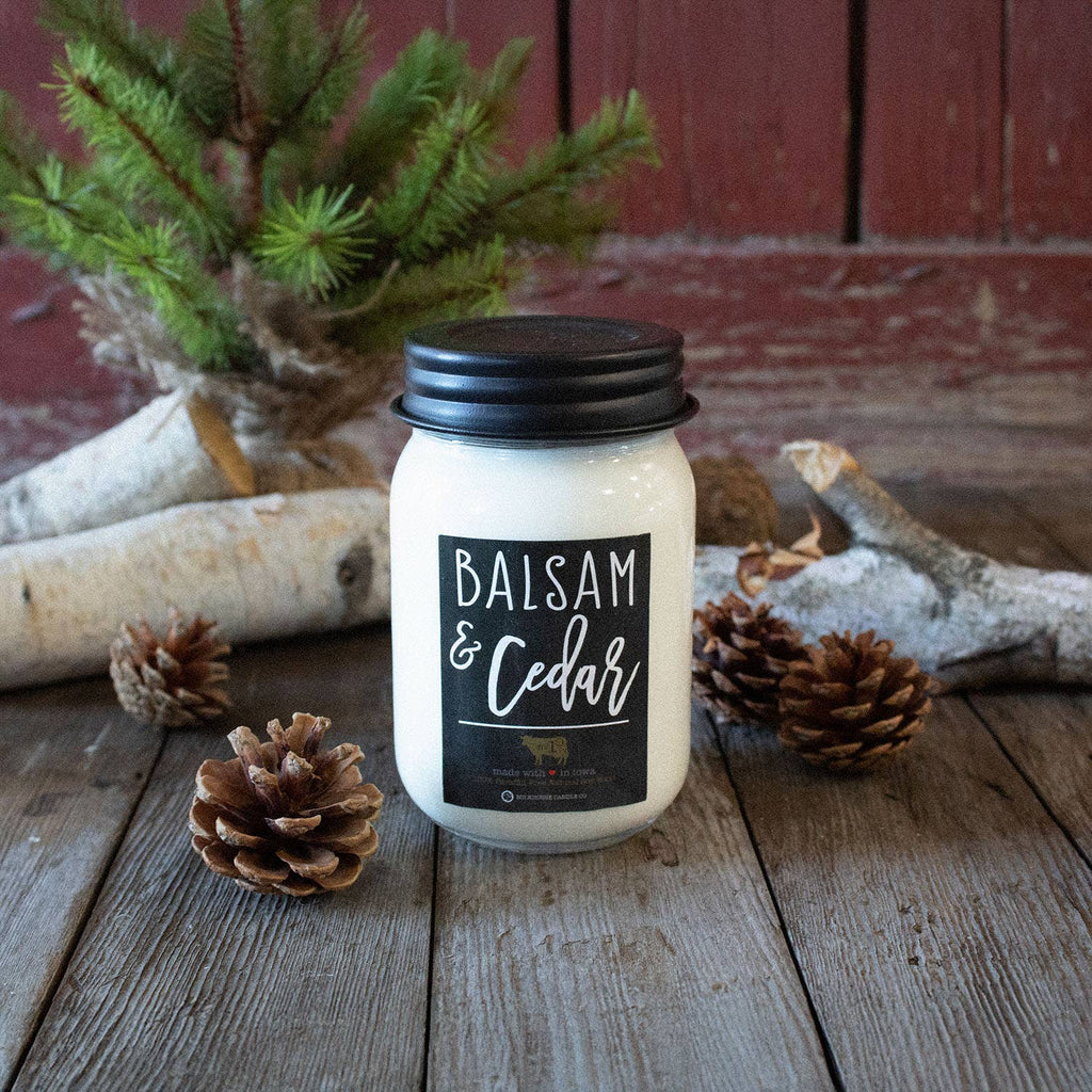 Milkhouse Candle Company - 13 oz Mason Jar Christmas Candle: Balsam & Cedar
