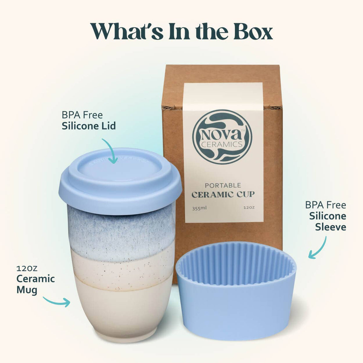 Nova Ceramics Travel Mugs - Cove Ceramic Travel Cup 12oz | Reusable Artisan Mug