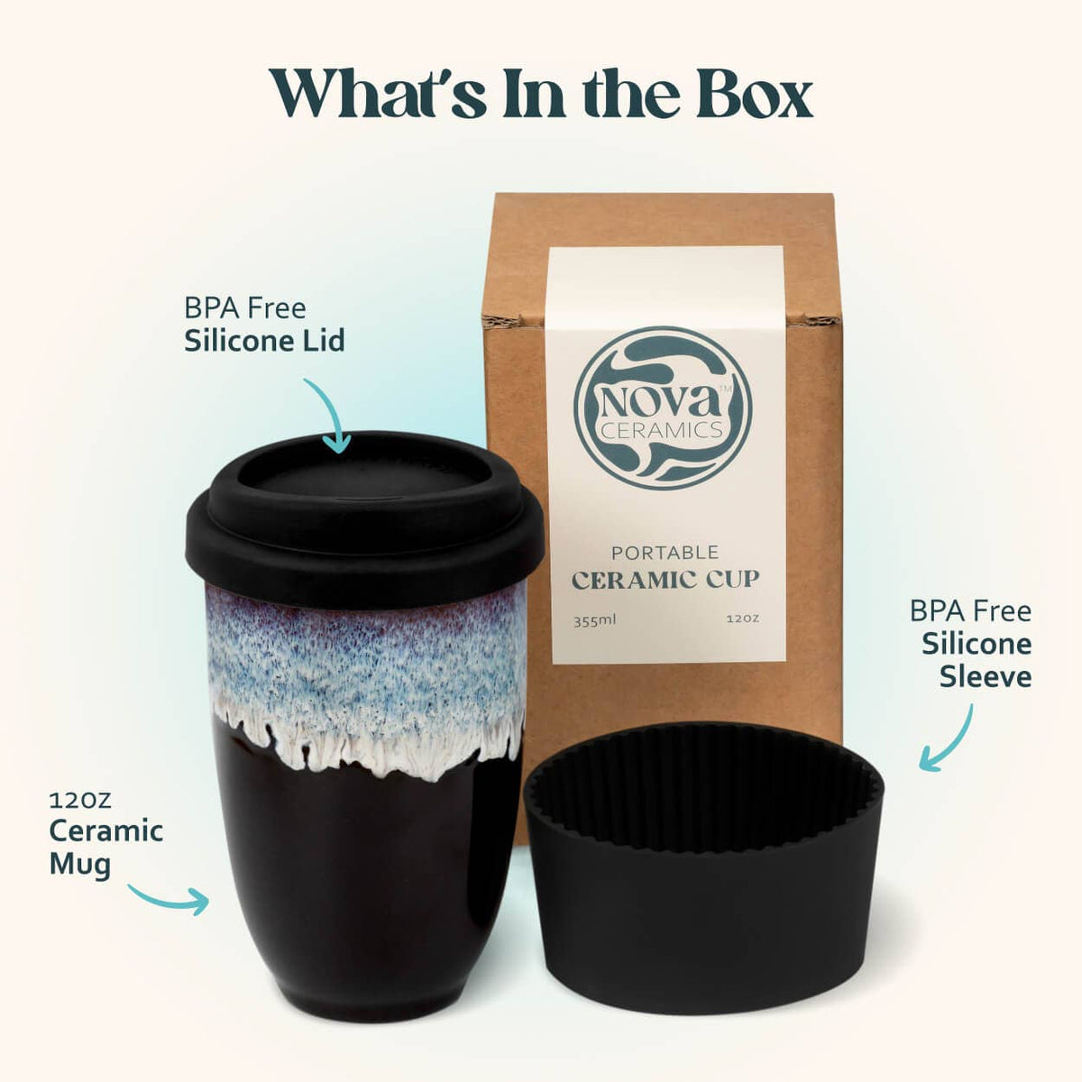 Nova Ceramics Travel Mugs - Monsoon Ceramic Mug – 12oz Reusable Cup with Lid