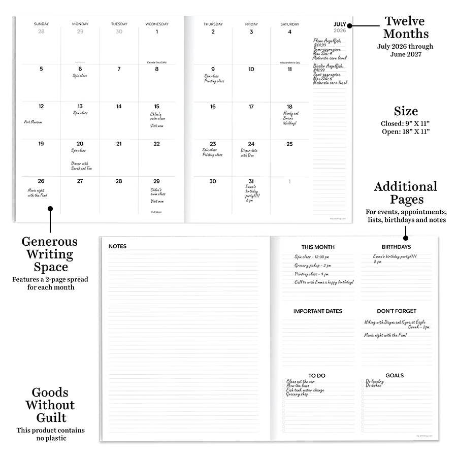 July 2026 - June 2027 Linen Lines Large Monthly Planner