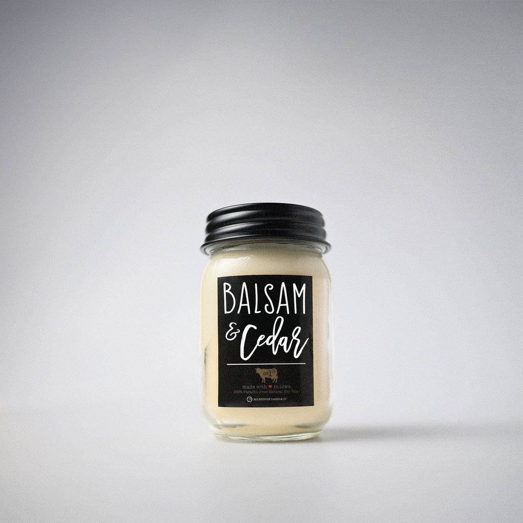 Milkhouse Candle Company - 13 oz Mason Jar Christmas Candle: Balsam & Cedar