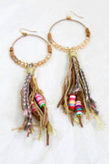 Crystal Beaded Hoop Earrings with Tassel - E001T-Camel