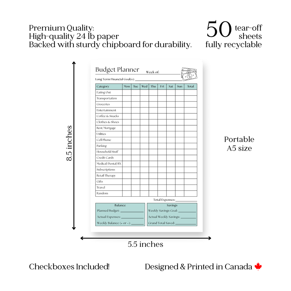 Weekly Budget Tracker: 50-Page Notepad