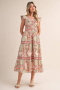 EXCLUSIVE FLORAL PRINT FLUTTER SLEEVE MIDI DRESS MDR4717