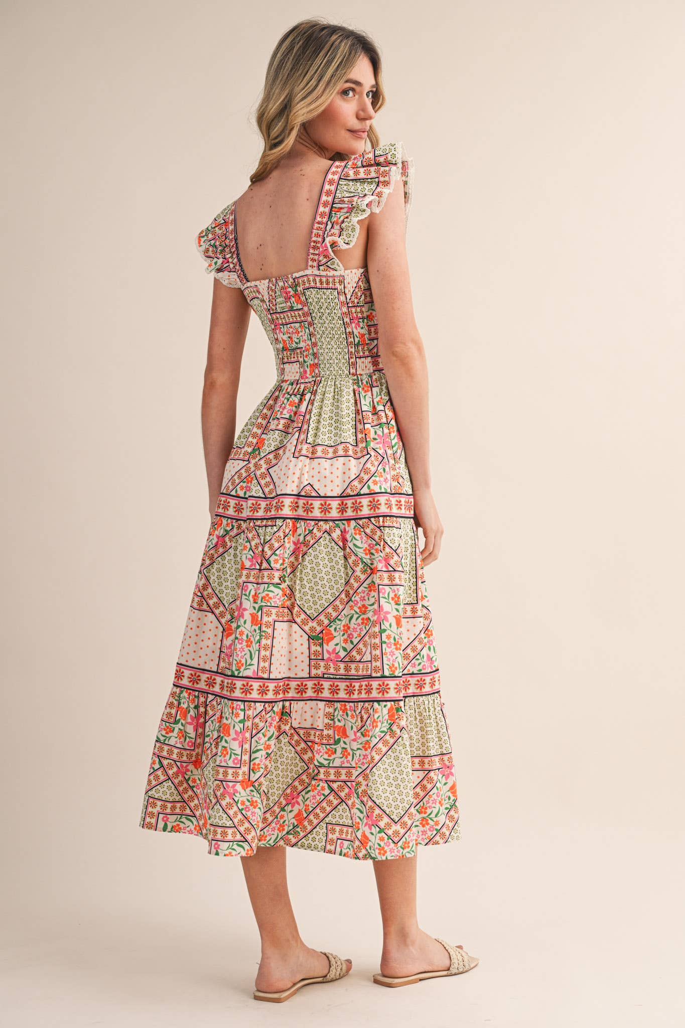 EXCLUSIVE FLORAL PRINT FLUTTER SLEEVE MIDI DRESS MDR4717