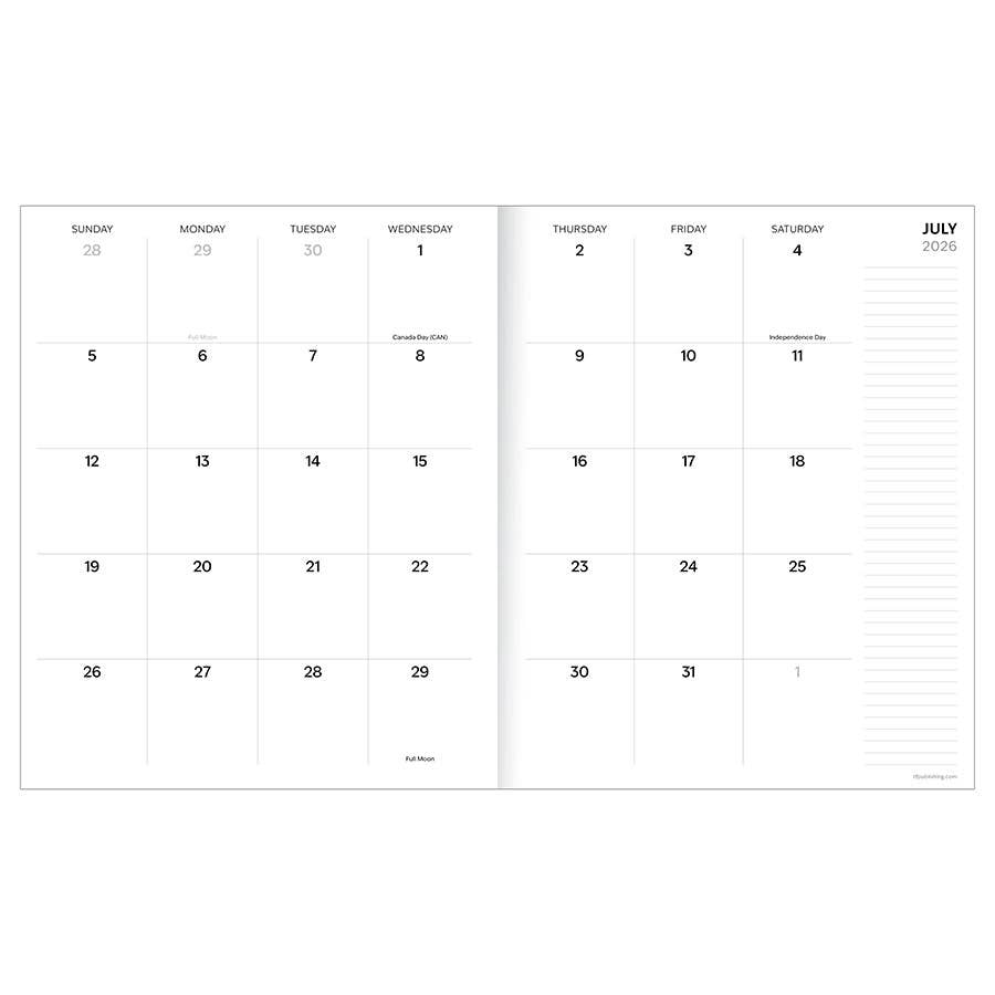 July 2026 - June 2027 Linen Lines Large Monthly Planner