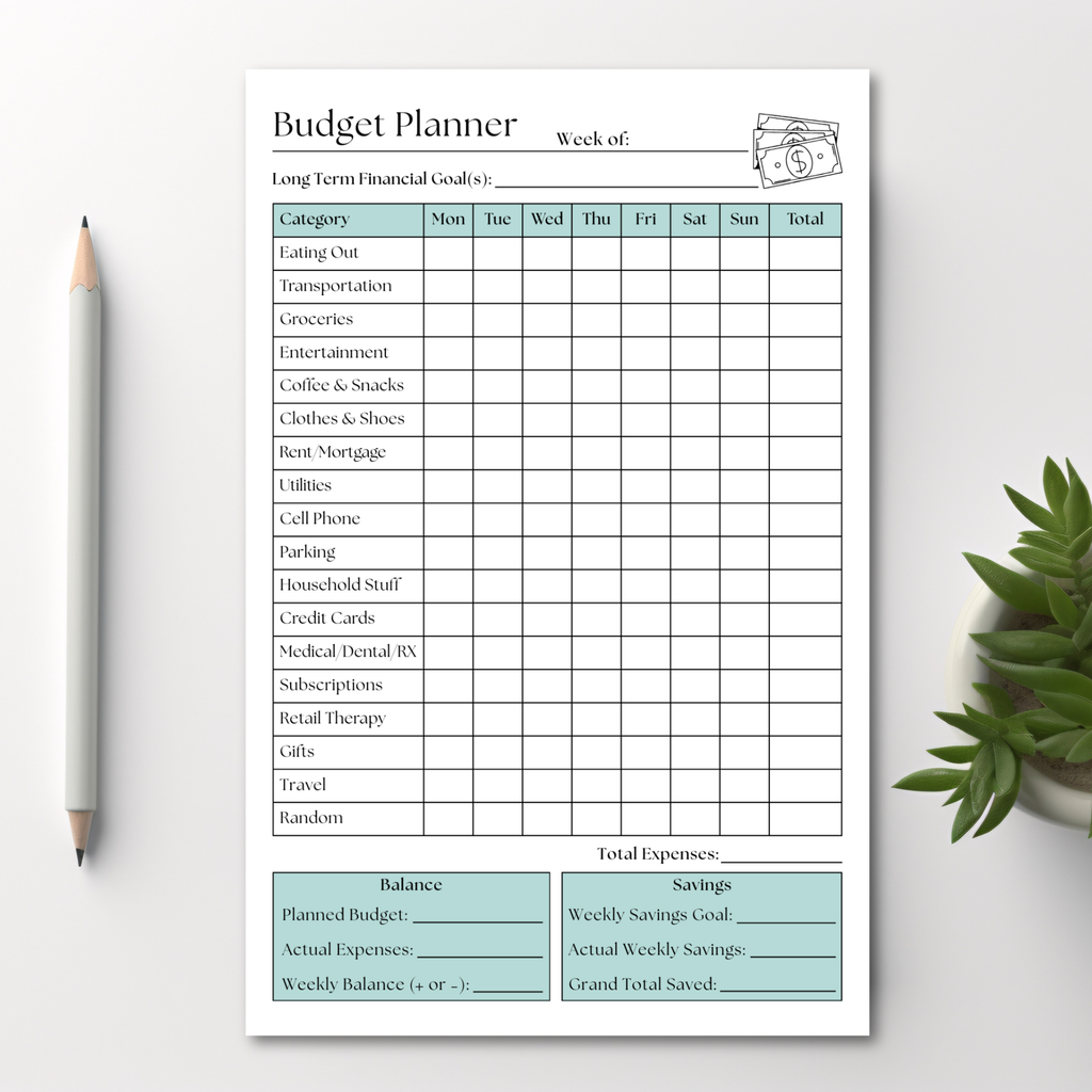 Weekly Budget Tracker: 50-Page Notepad