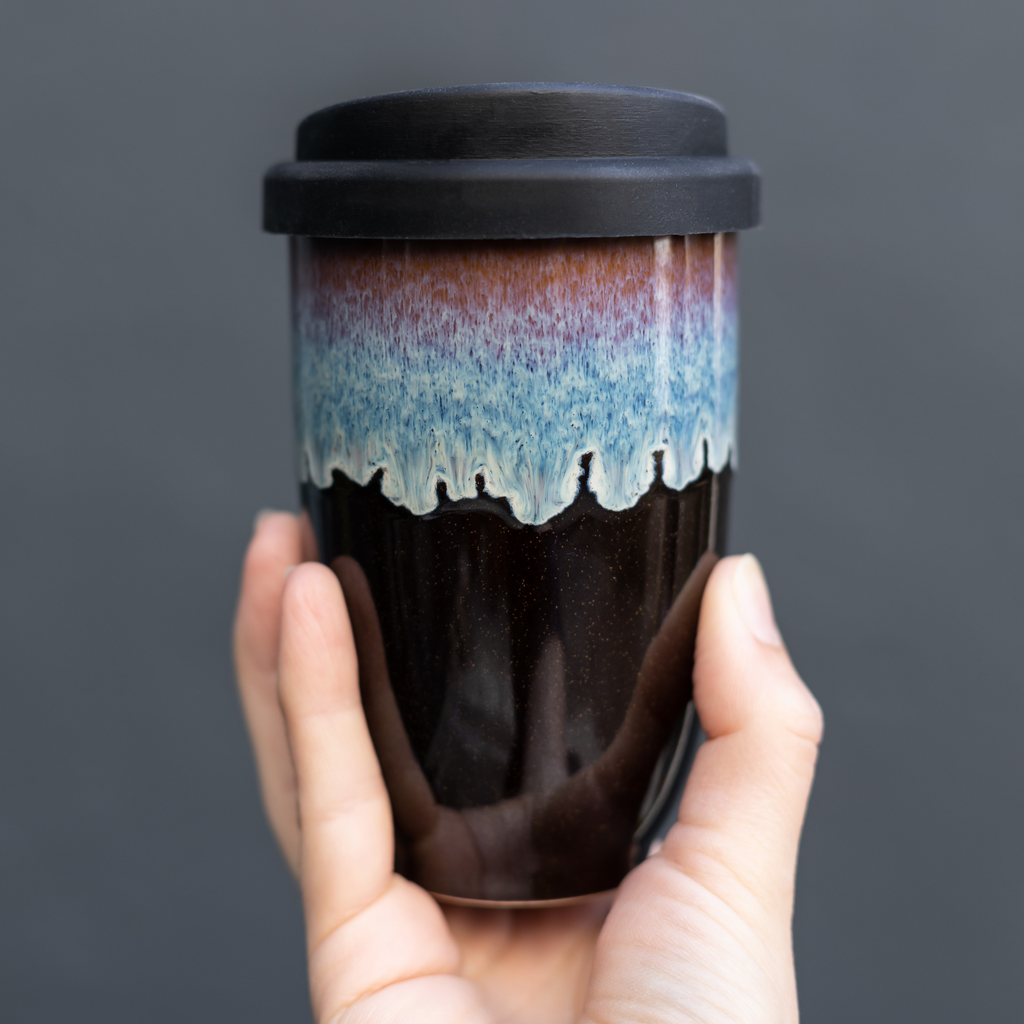 Nova Ceramics Travel Mugs - Monsoon Ceramic Mug – 12oz Reusable Cup with Lid