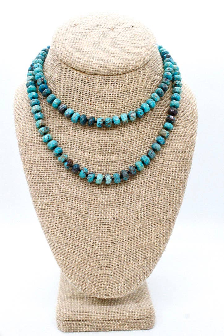 Hand-Knotted Long Faceted Jasper Beaded Necklace - NL-SSJP