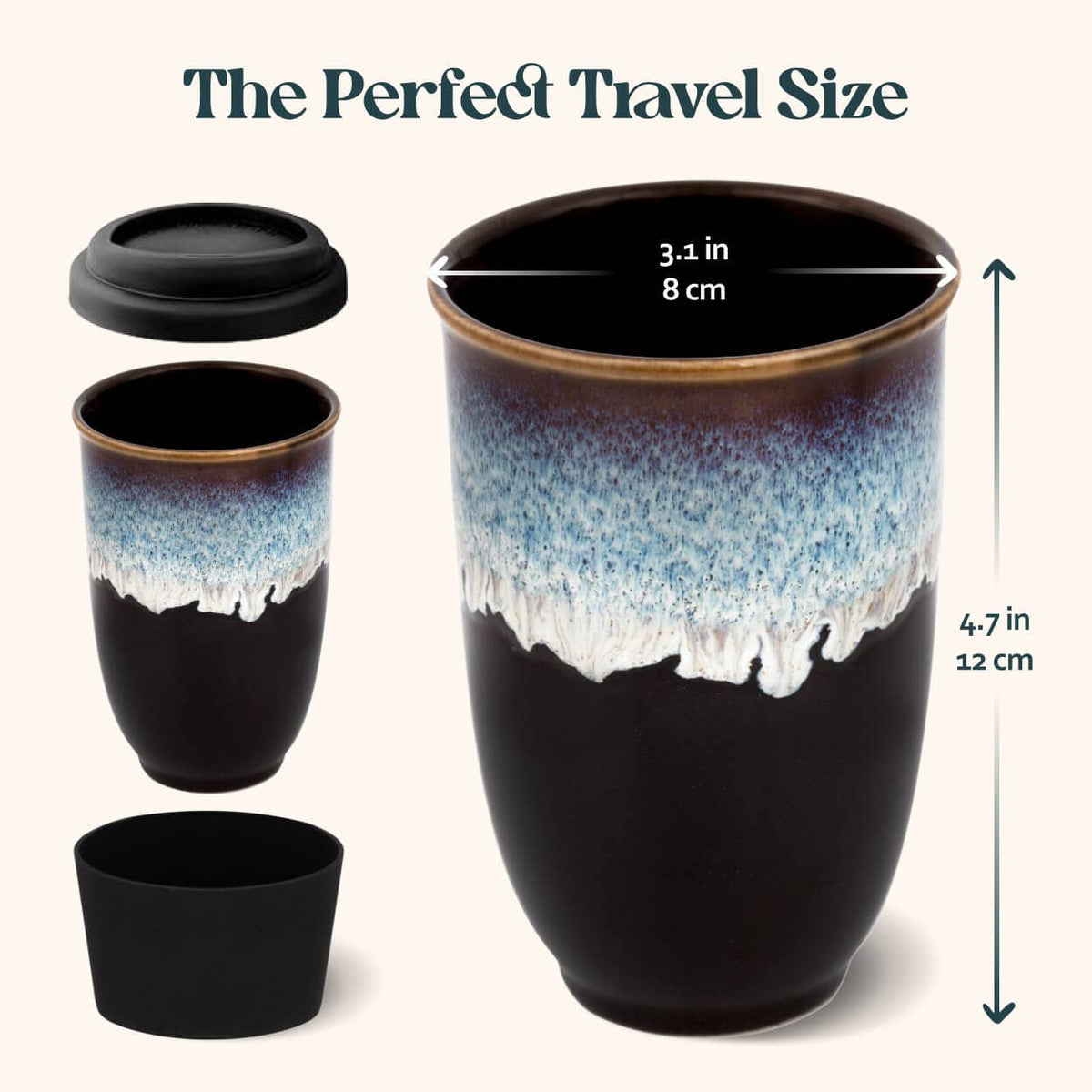 Nova Ceramics Travel Mugs - Monsoon Ceramic Mug – 12oz Reusable Cup with Lid