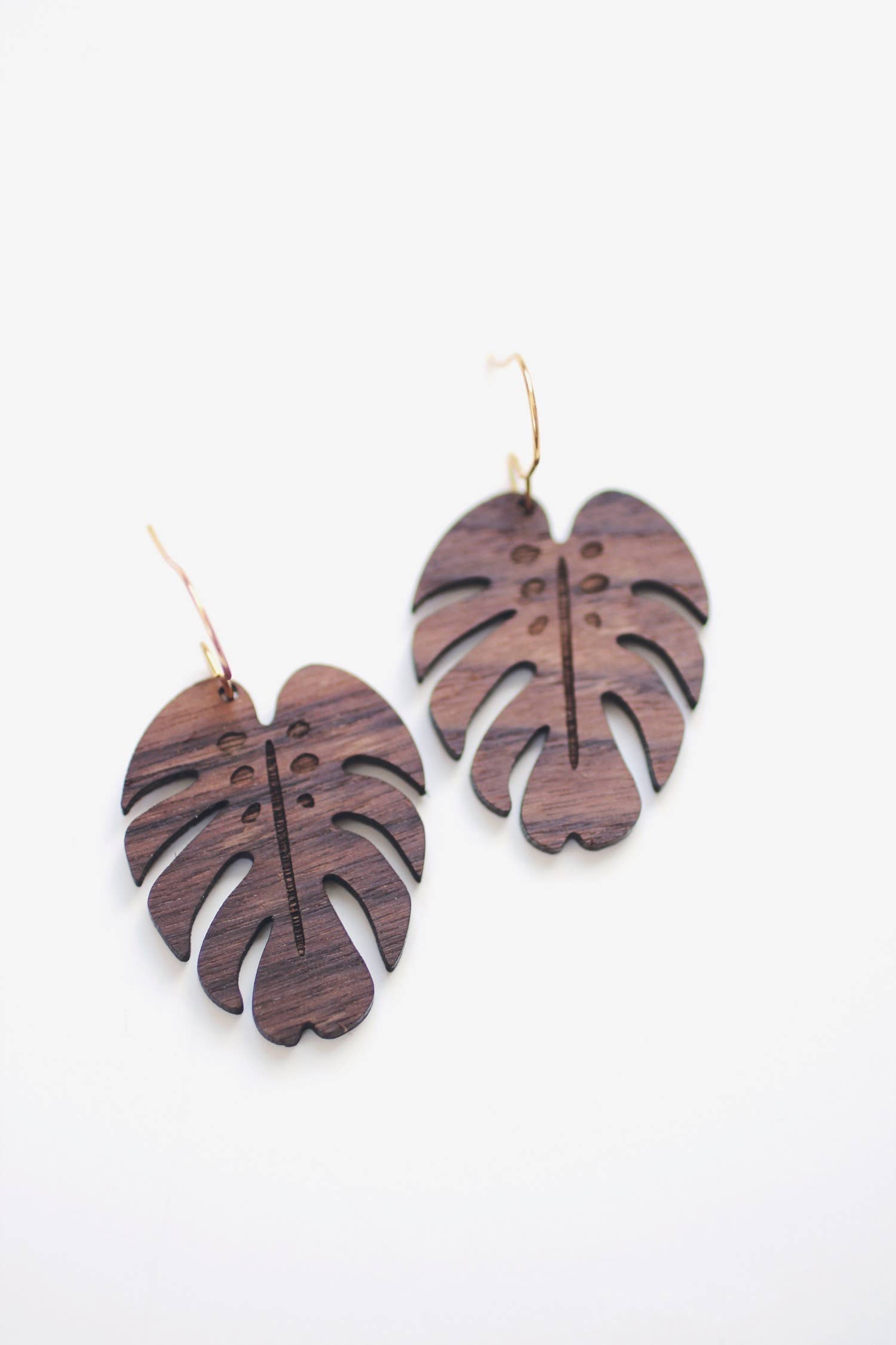 Monstera Leaf Wood Earrings
