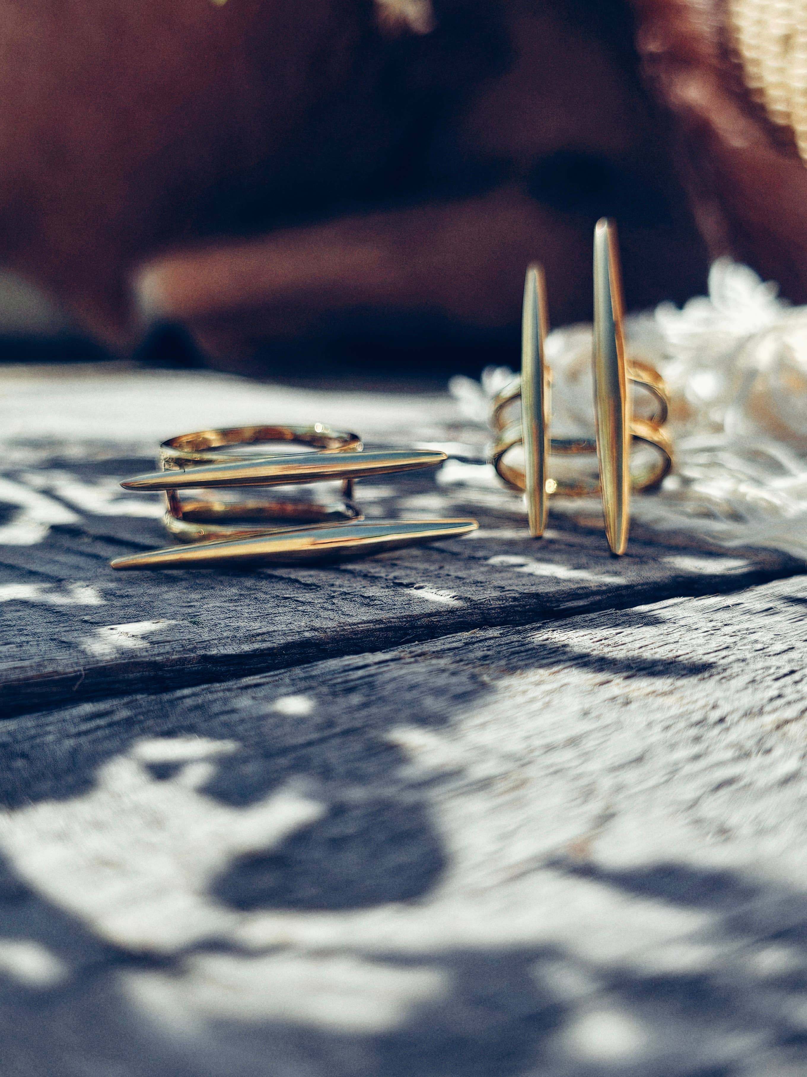 Solid brass double spike needle adjustable ring handcrafted
