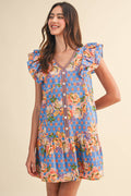 EXCLUSIVE FLORAL PRINT FLUTTER SLEEVE MINI DRESS MDR4722