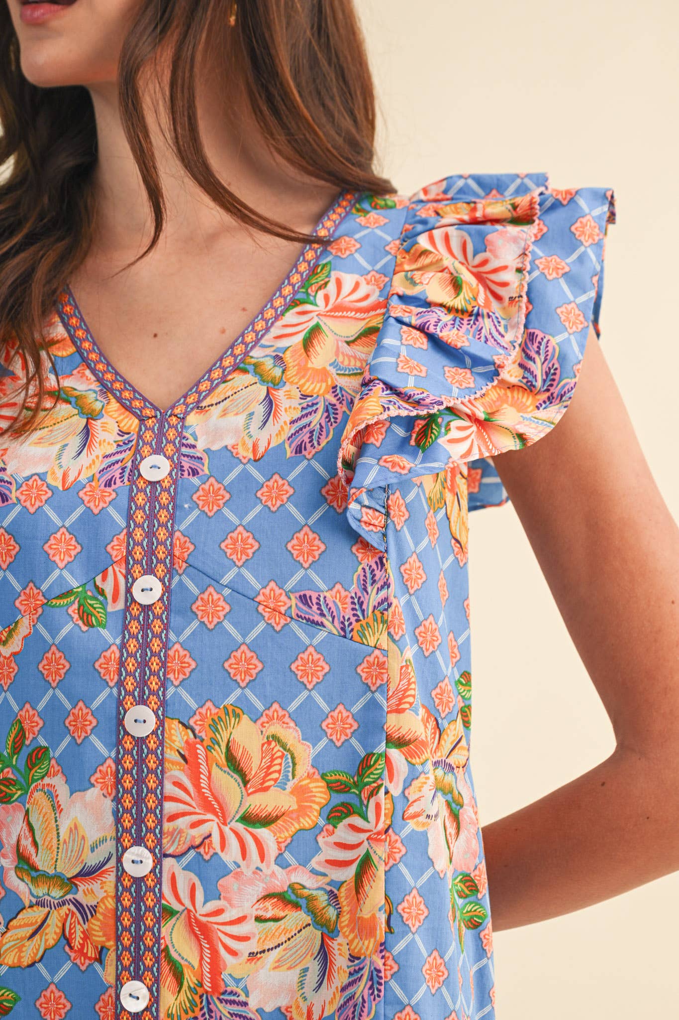 EXCLUSIVE FLORAL PRINT FLUTTER SLEEVE MINI DRESS MDR4722